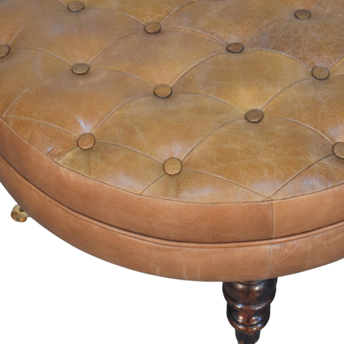 Sutton Buffalo Leather Round Tufted Ottoman