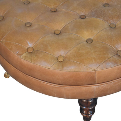 Sutton Buffalo Leather Round Tufted Ottoman