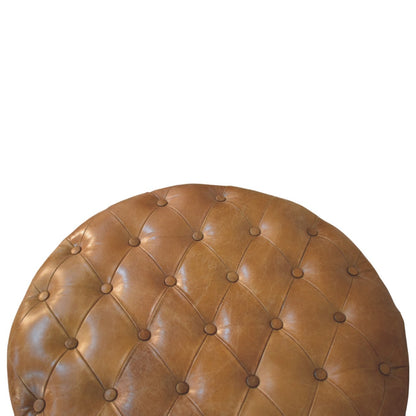 Sutton Buffalo Leather Round Tufted Ottoman