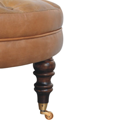 Sutton Buffalo Leather Round Tufted Ottoman