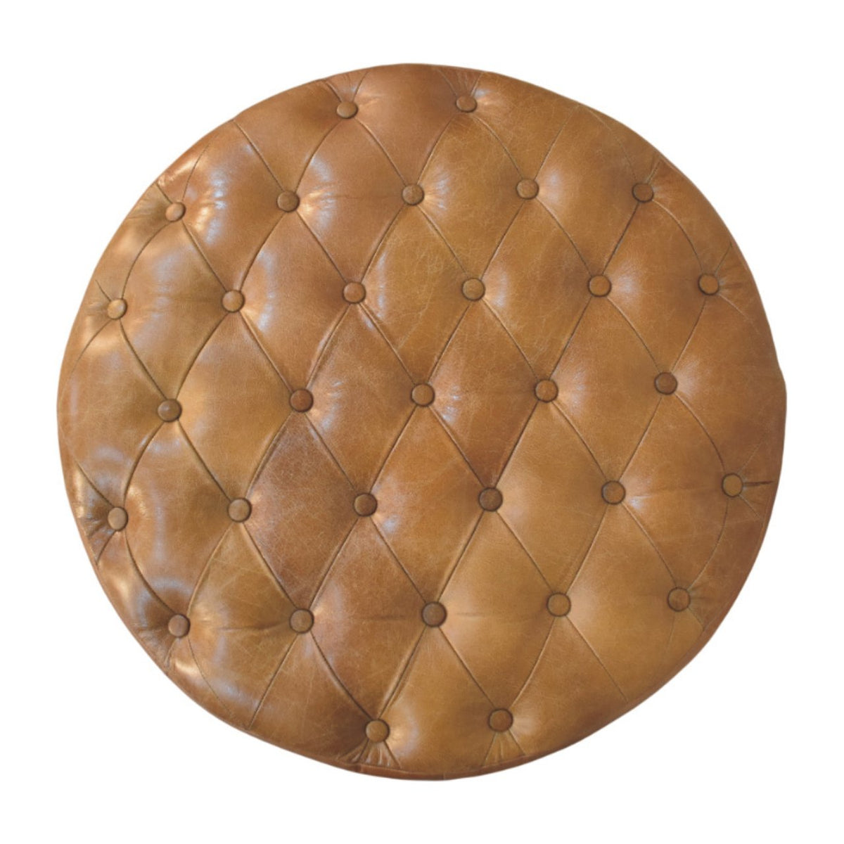 Sutton Buffalo Leather Round Tufted Ottoman