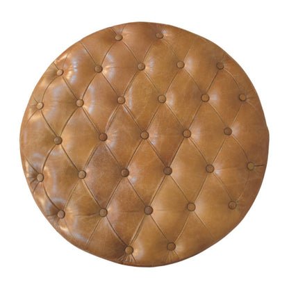 Sutton Buffalo Leather Round Tufted Ottoman