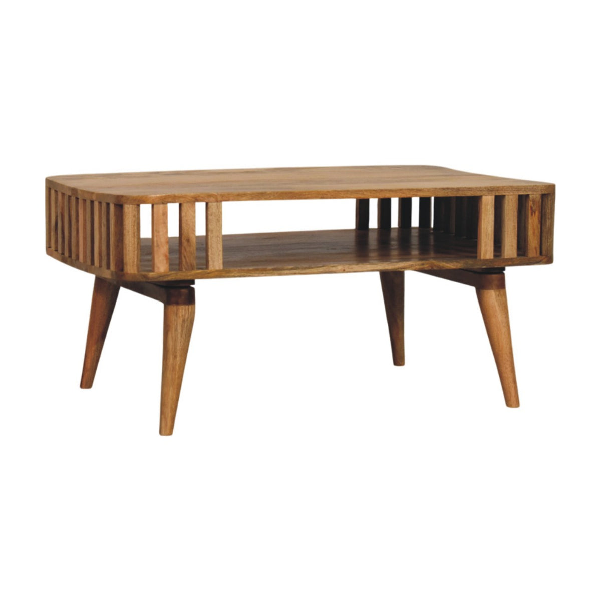Palm Springs Oak-ish Slatted 2-Tier Table