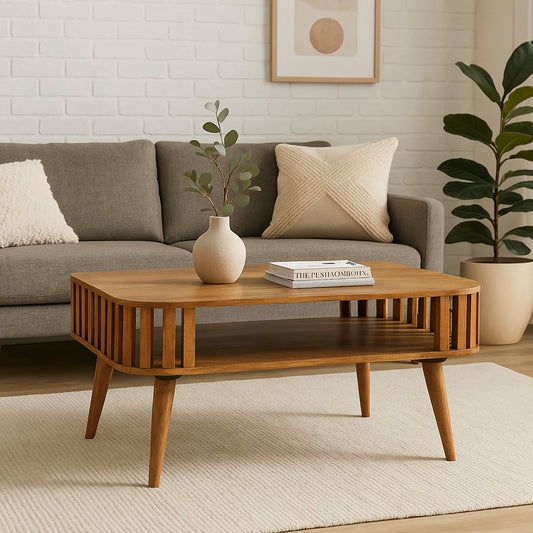 Palm Springs Oak-ish Slatted 2-Tier Table