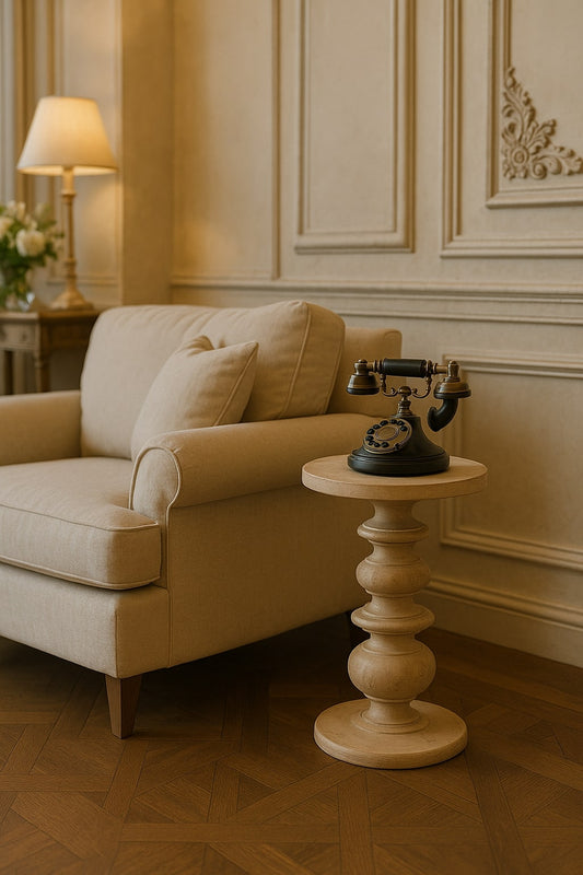 Beacon Salted Oak Round Marble Accent Table