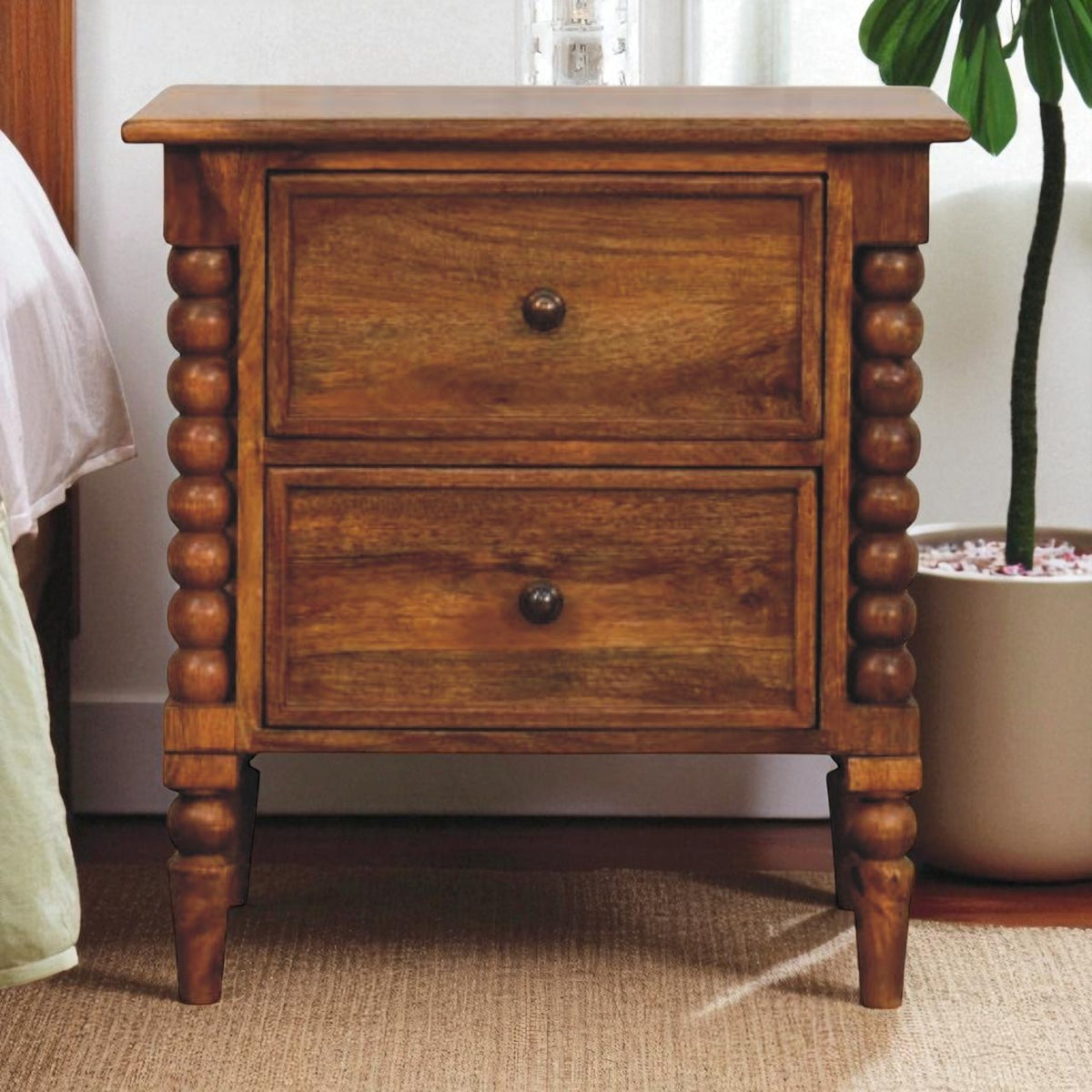 Savannah Harper Spindle Amber Oak Nightstand