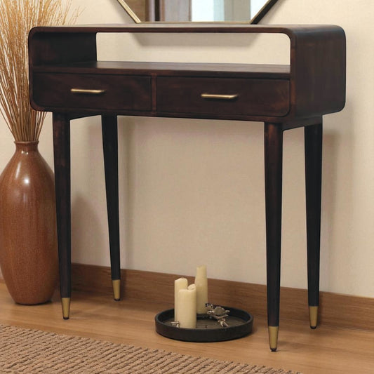 Bellevue Velvet Mocha Curved Console Table