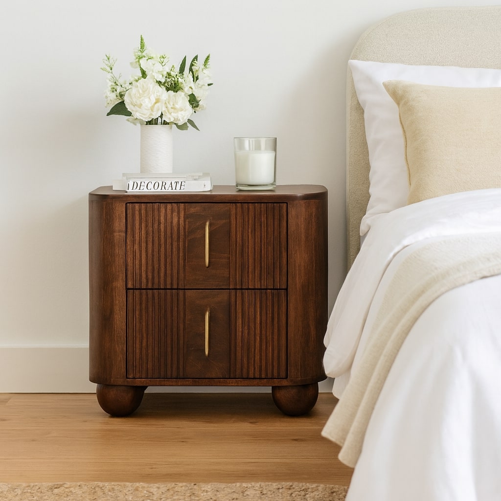 Highland Fluted Walnut 2 Drawer Nightstand