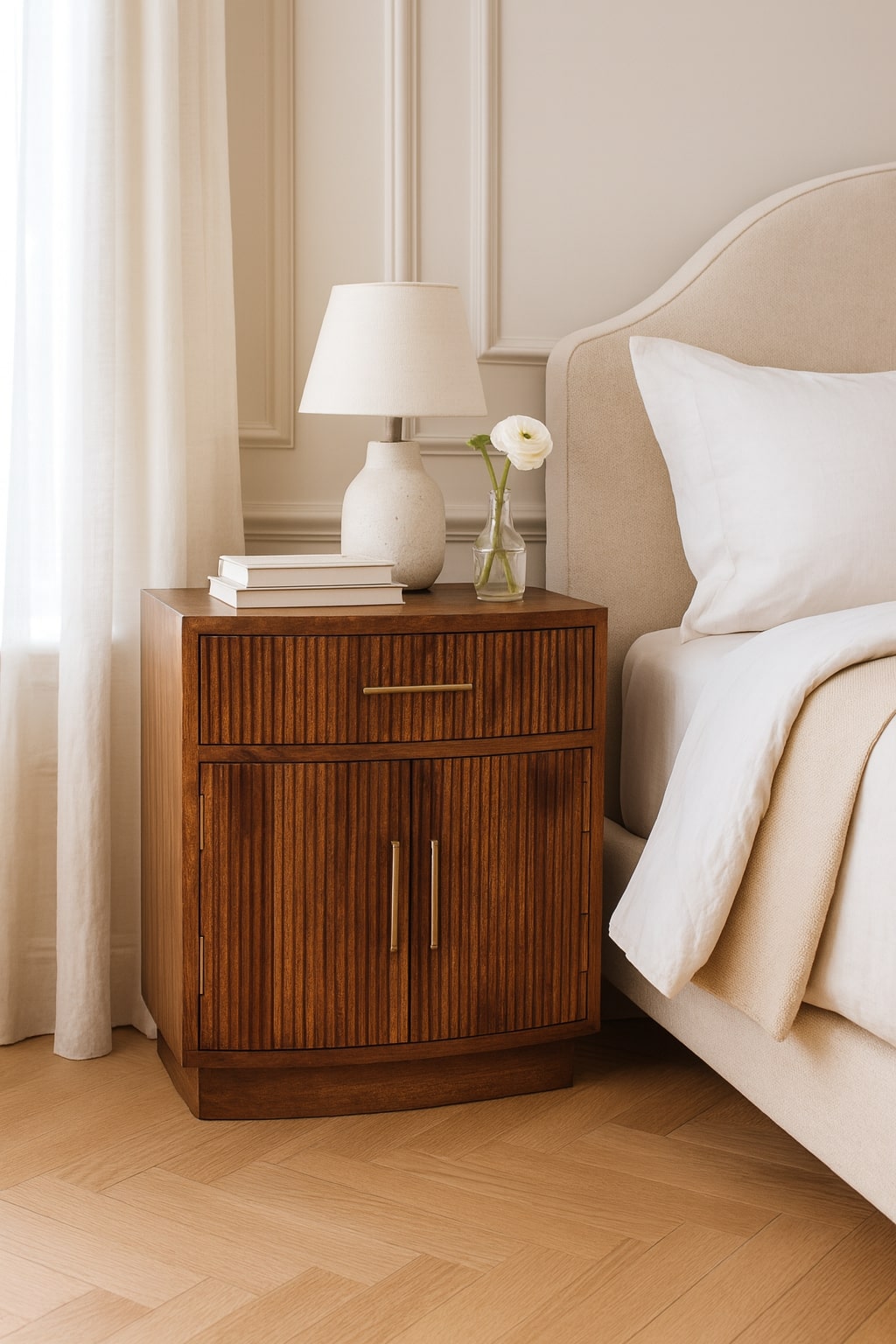 Highland Amber Oak Curved Nightstand