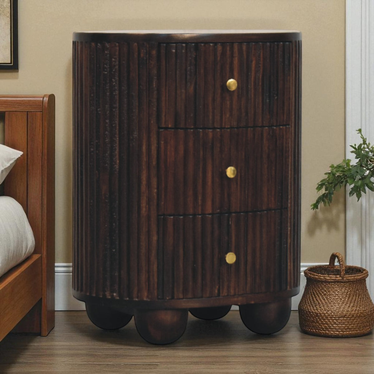 Highland Fluted Mocha 3 Drawer Nightstand