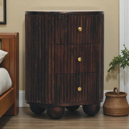 Highland Fluted Mocha 3 Drawer Nightstand