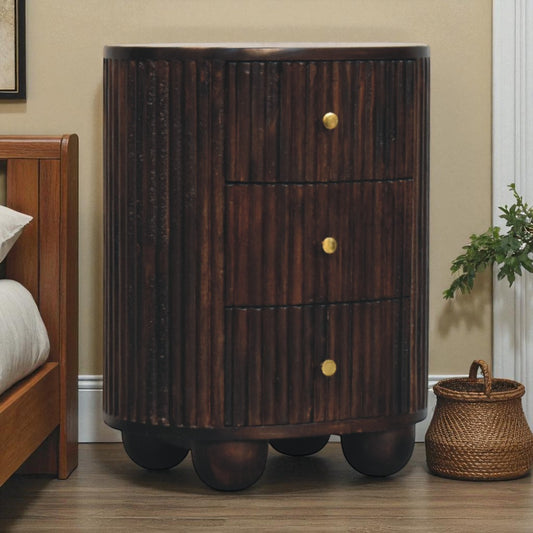 Highland Fluted Mocha 3 Drawer Nightstand