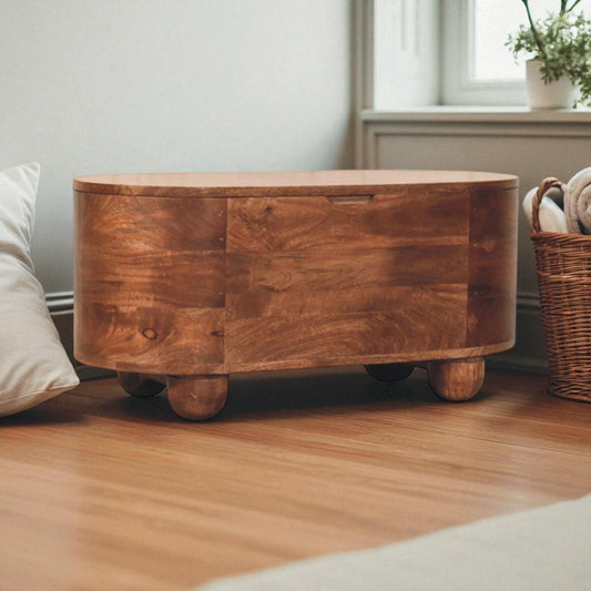 Curved Almond Oval Solid Wood Storage Trunk