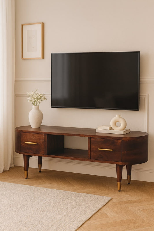 Bellevue Roasted Almond Curved TV Console