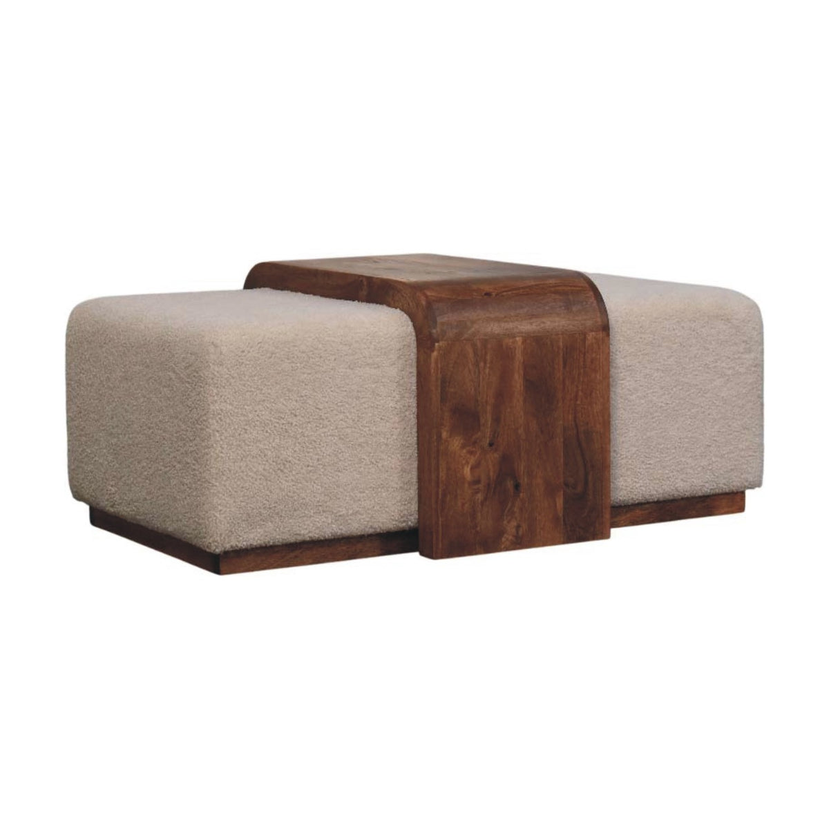 Bouclé Montauk Arden Bench Duo with Solid Wood Table