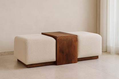 Bouclé Montauk Arden Bench Duo with Solid Wood Table