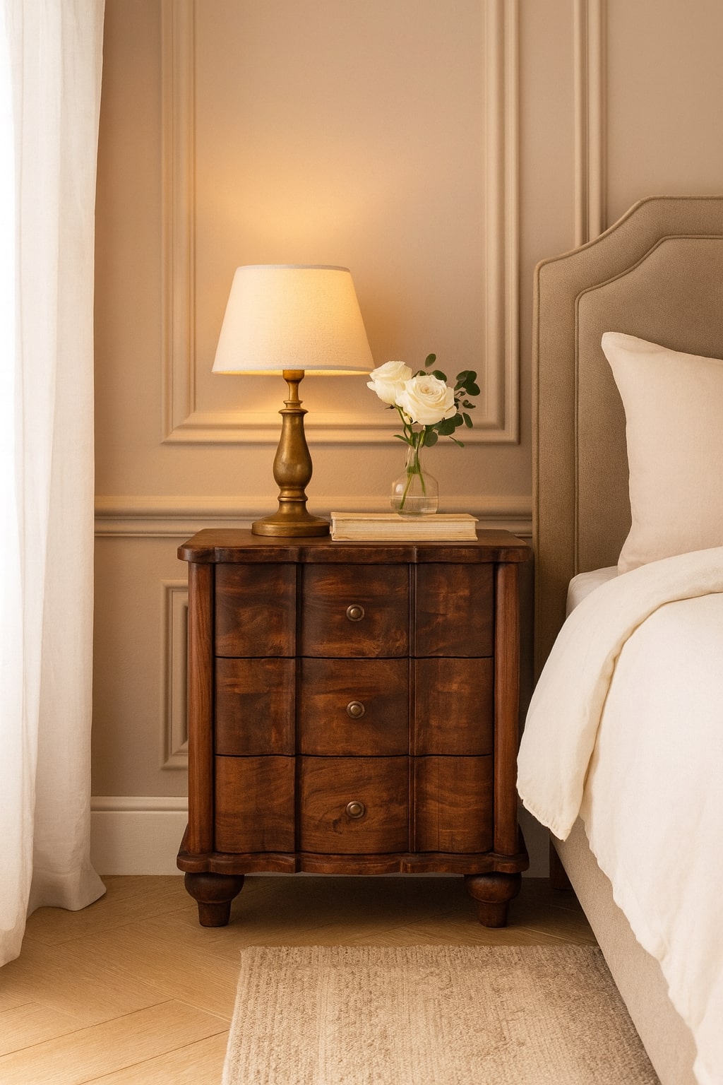 Stinson Almond Solid 3 Drawer Nightstand