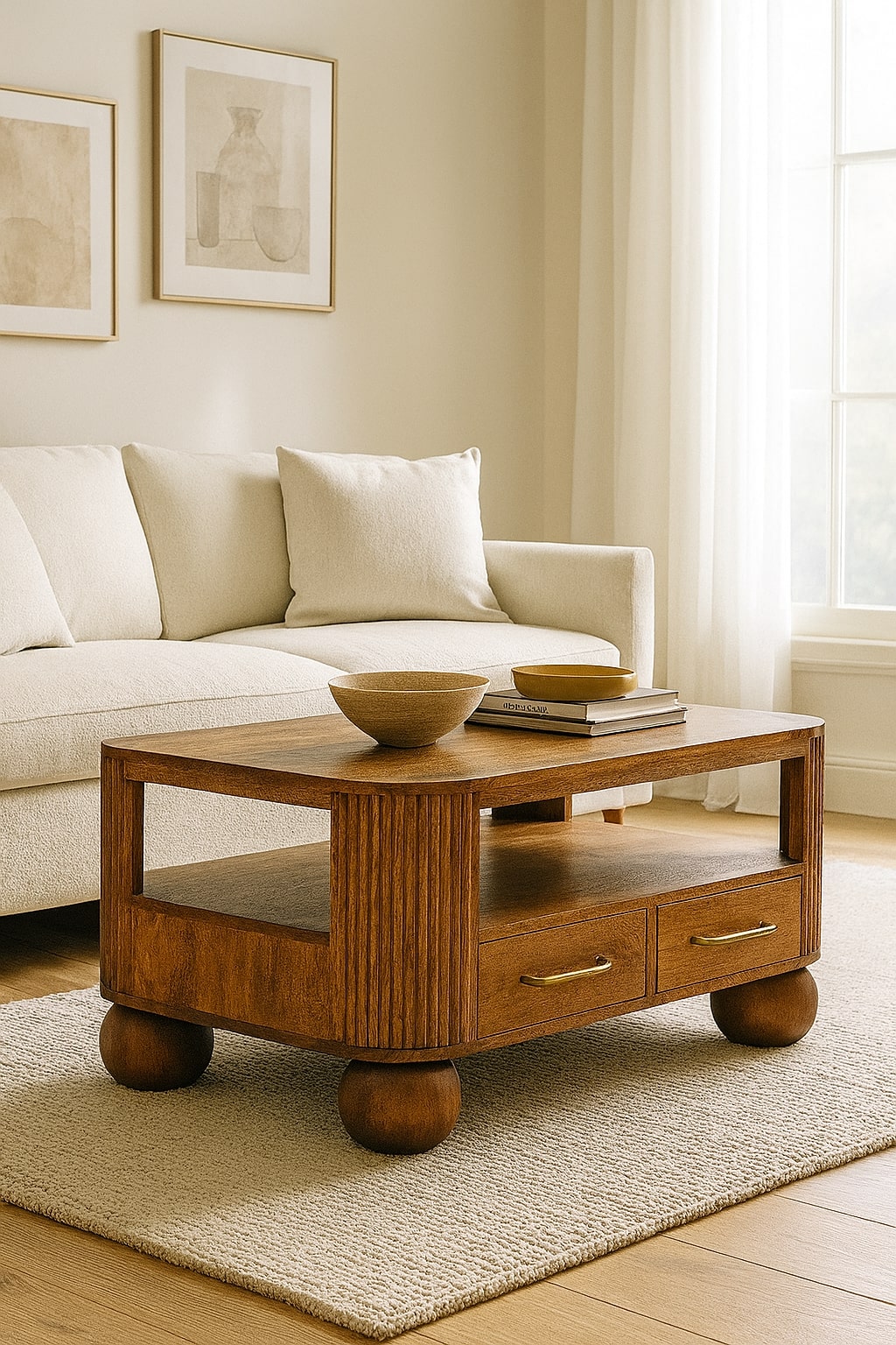 Highland Fluted 4 Drawer Wood Coffee Table
