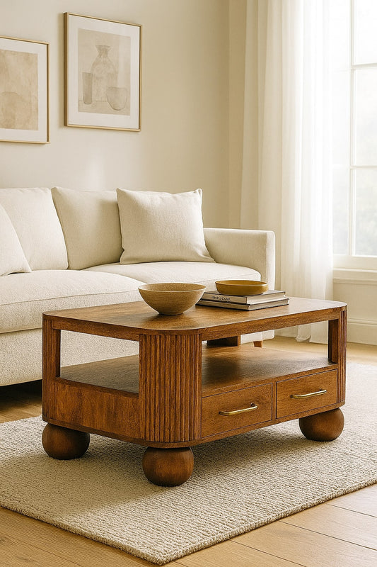 Highland Fluted 4 Drawer Wood Coffee Table