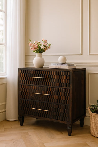 Santa Fe Carved Mocha Wood Chest of Drawers