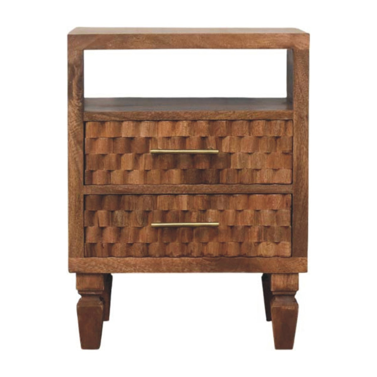 Santa Fe Carved Teak 2 Drawer Nightstand