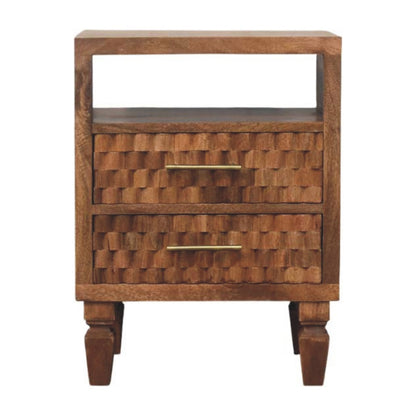 Santa Fe Carved Teak 2 Drawer Nightstand