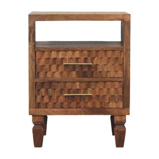 Santa Fe Carved Teak 2 Drawer Nightstand
