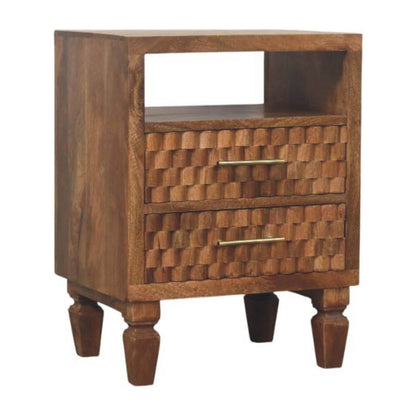 Santa Fe Carved Teak 2 Drawer Nightstand
