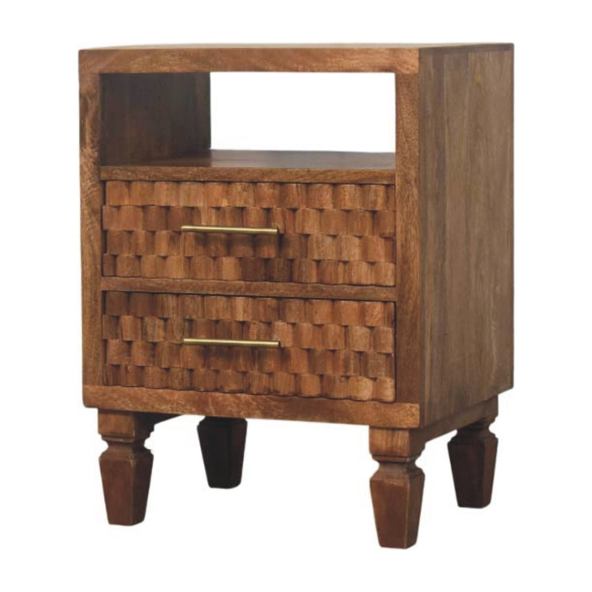 Santa Fe Carved Teak 2 Drawer Nightstand