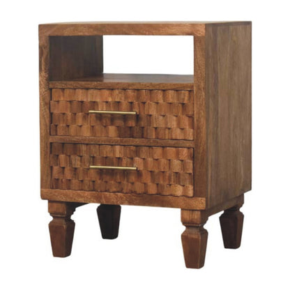 Santa Fe Carved Teak 2 Drawer Nightstand