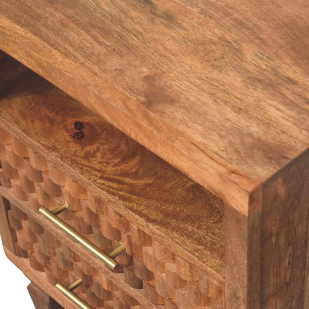 Santa Fe Carved Teak 2 Drawer Nightstand