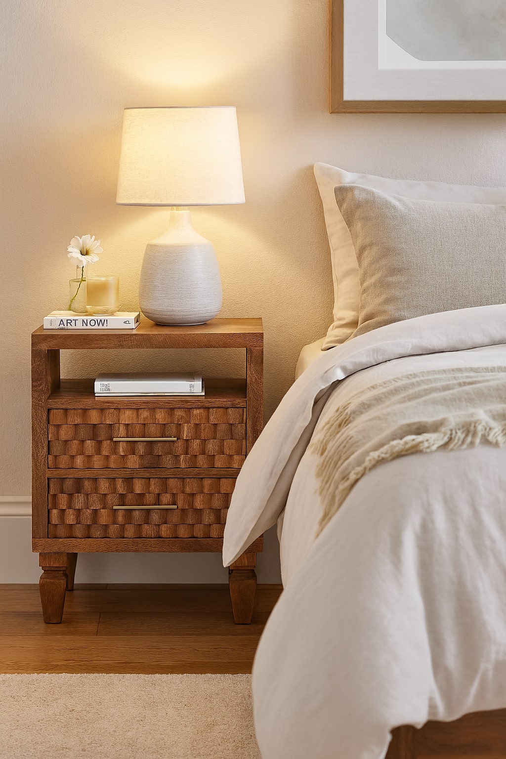 Santa Fe Carved Teak 2 Drawer Nightstand