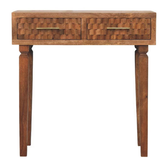 Santa Fe Carved Teak 2 Drawer Console Table