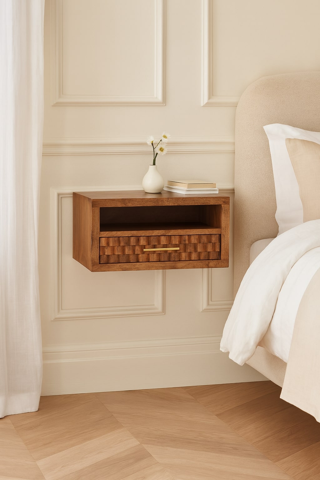 Santa Fe Carved Teak 1 Drawer Nightstand