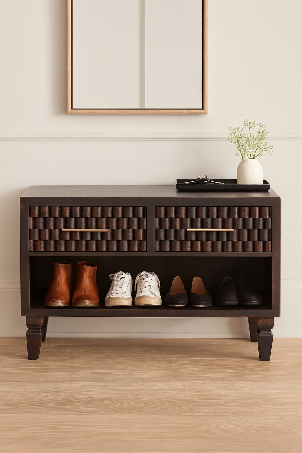 Santa Fe Carved Mango Wood Shoe Storage Bench