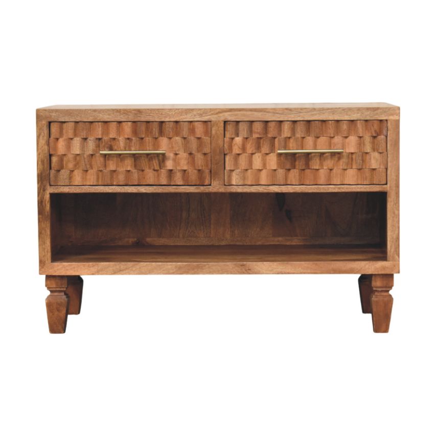 Santa Fe Carved Teak Wood Entryway Shoe Bench