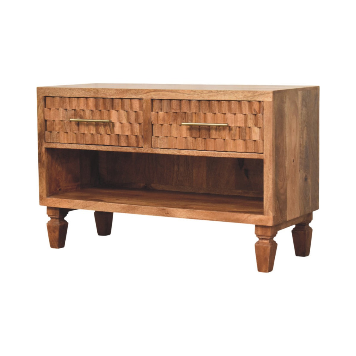 Santa Fe Carved Teak Wood Entryway Shoe Bench