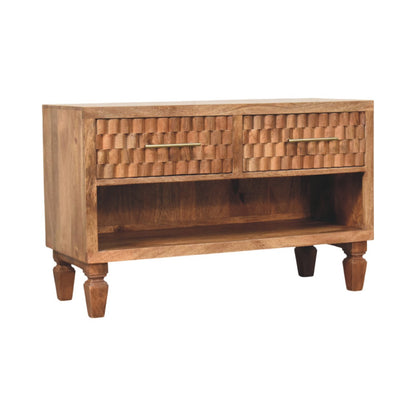 Santa Fe Carved Teak Wood Entryway Shoe Bench