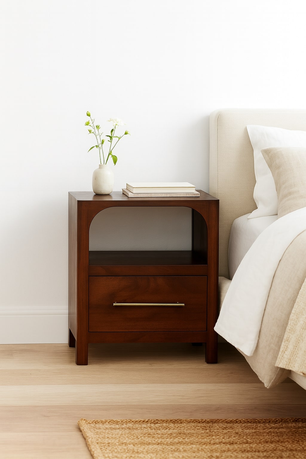 Arched Winewood Oak Toned 1 Drawer Nightstand