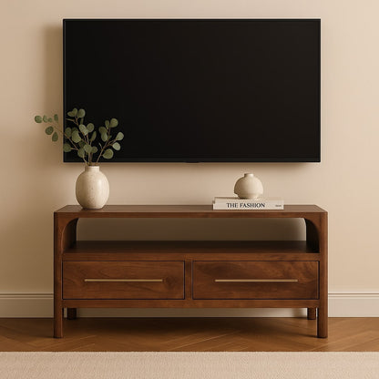 Arched Winewood Oak 2 Drawer TV Unit