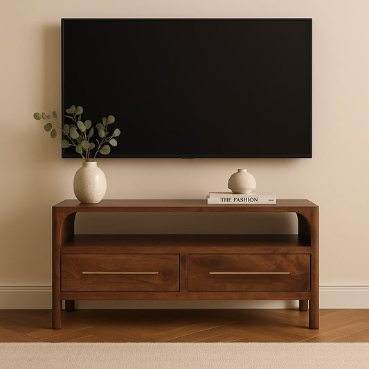 Arched Winewood Oak 2 Drawer TV Unit