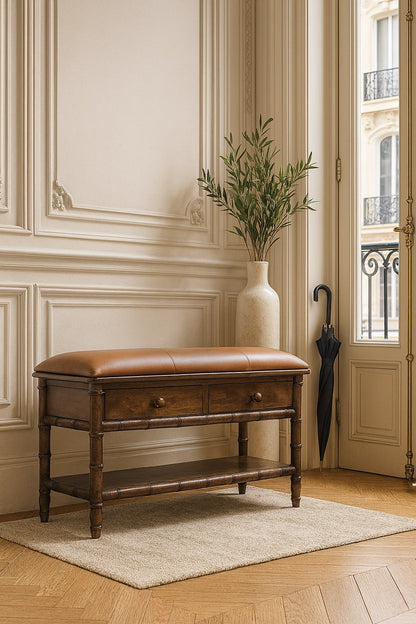 Key West Bamboo Leather Seat Storage Bench