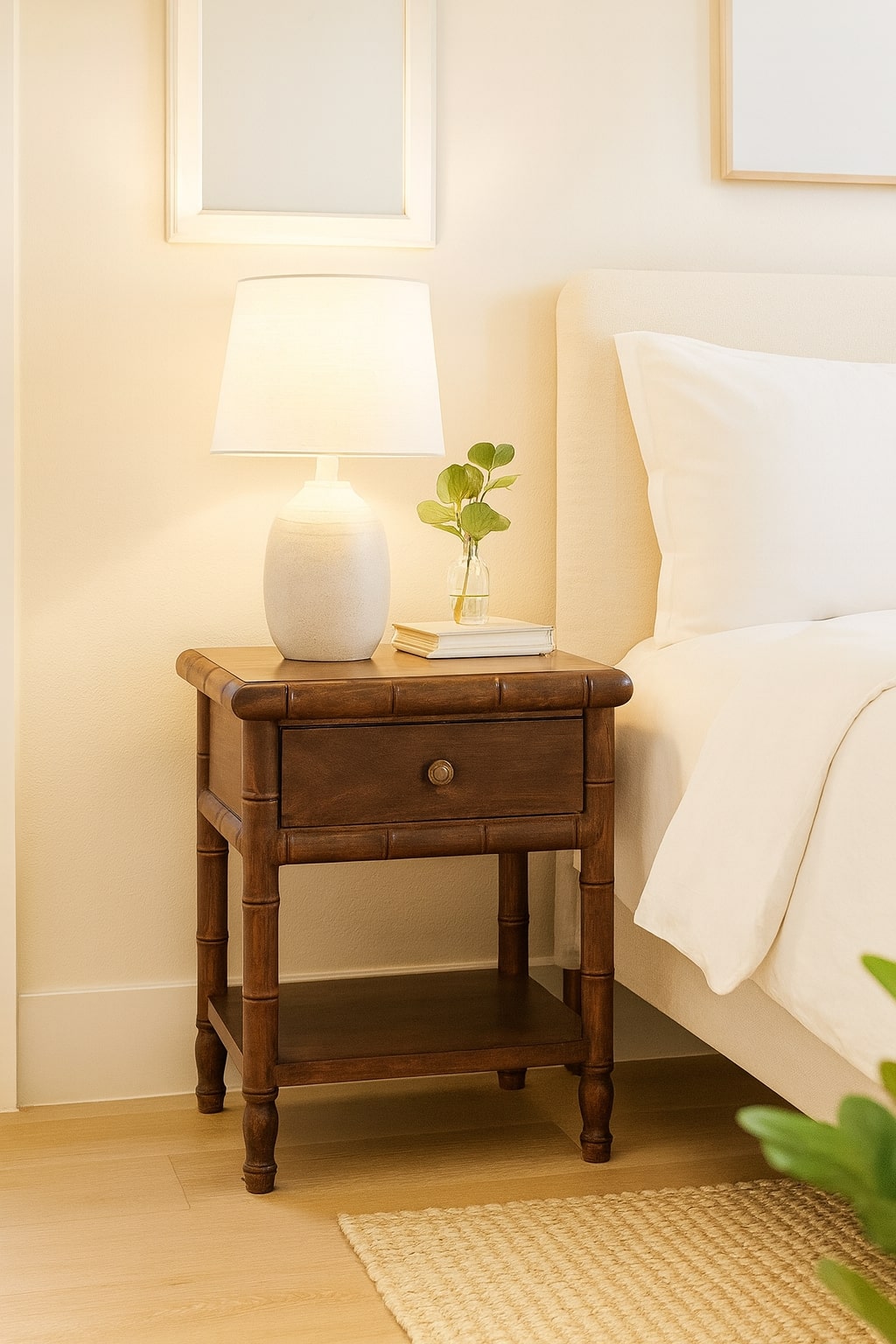 Key West Bamboo Almond Nightstand with Shelf