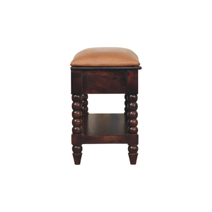Sutton Buffalo Leather Spindle Winewood Bench with Storage