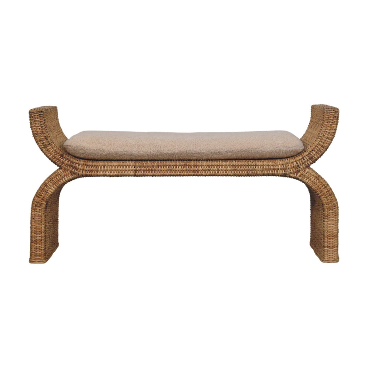 Bouclé Montauk Rattan Weave Solid Wood Bench