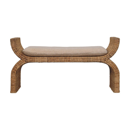 Bouclé Montauk Rattan Weave Solid Wood Bench
