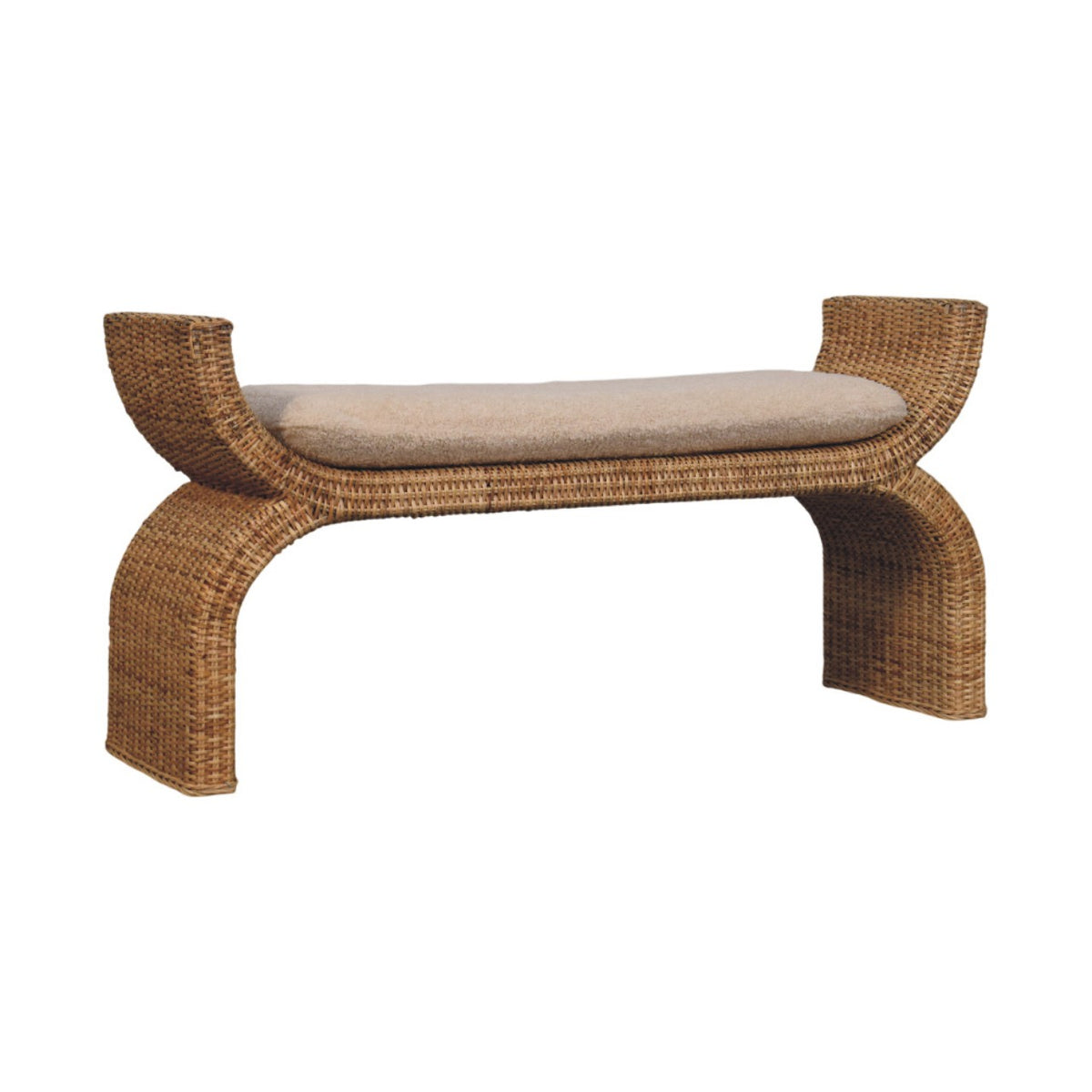 Bouclé Montauk Rattan Weave Solid Wood Bench