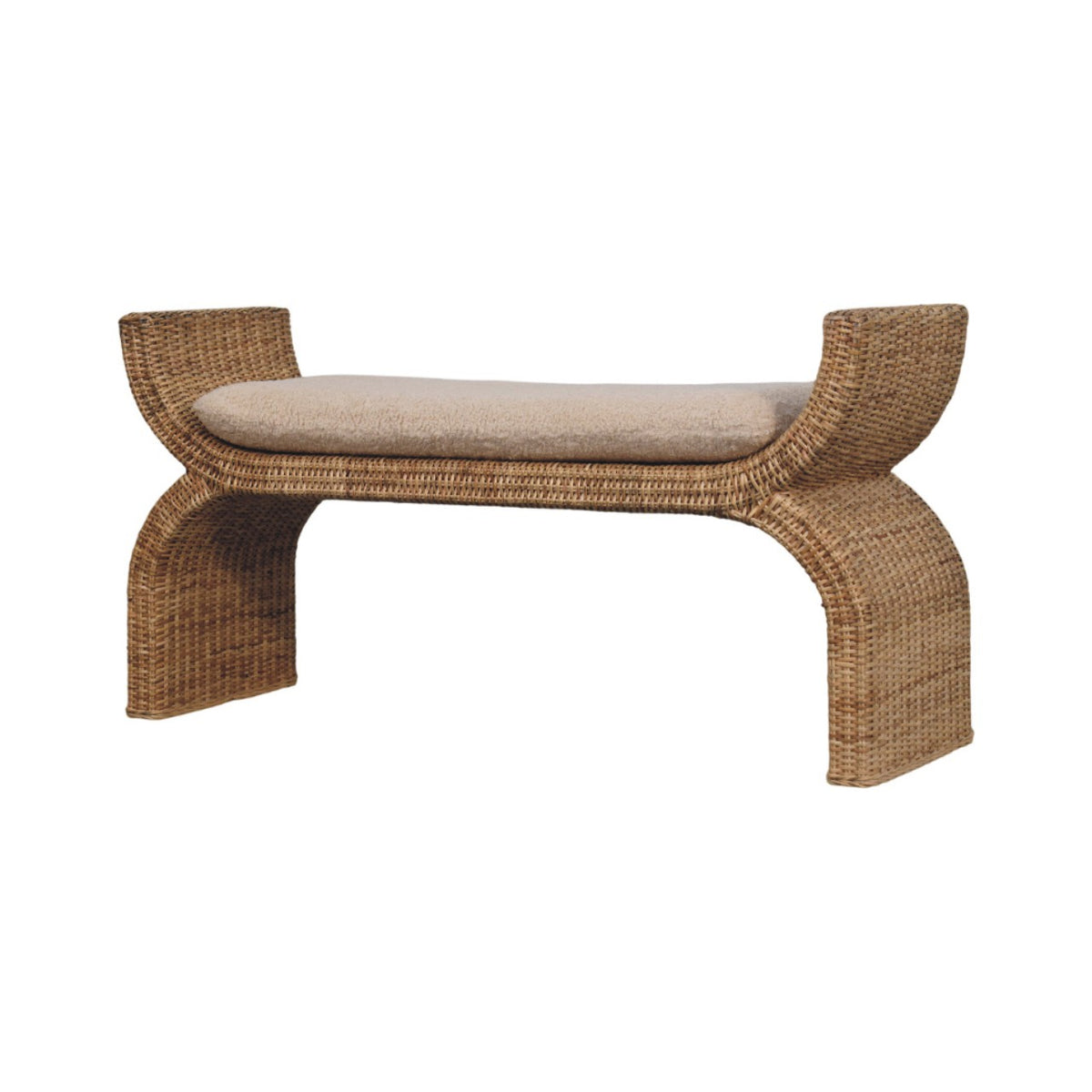 Bouclé Montauk Rattan Weave Solid Wood Bench