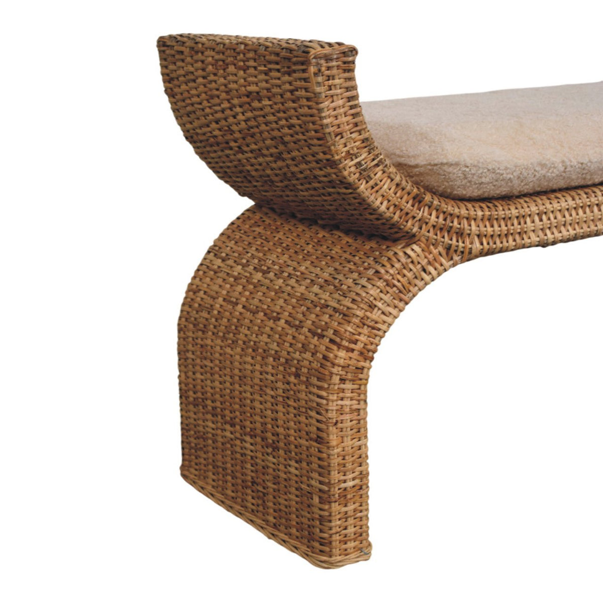 Bouclé Montauk Rattan Weave Solid Wood Bench