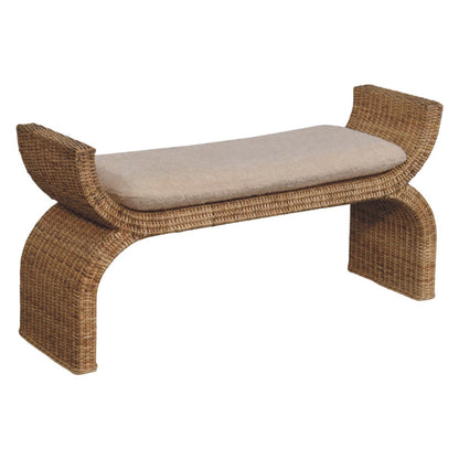 Bouclé Montauk Rattan Weave Solid Wood Bench